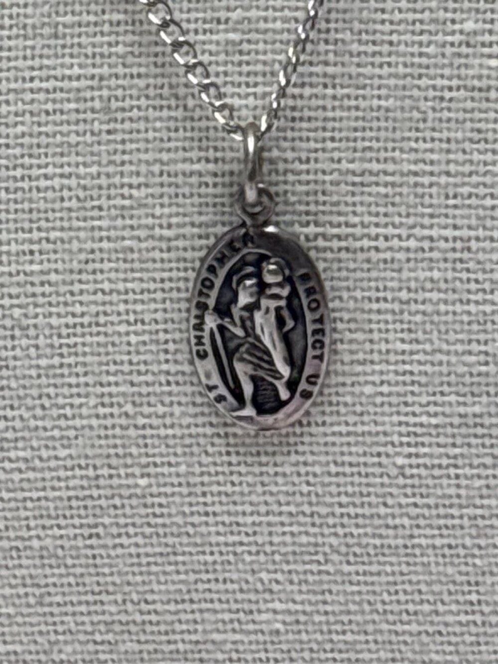 Vintage Protect Us St. Christopher Sterling Silver Necklace | Signed Shube 925